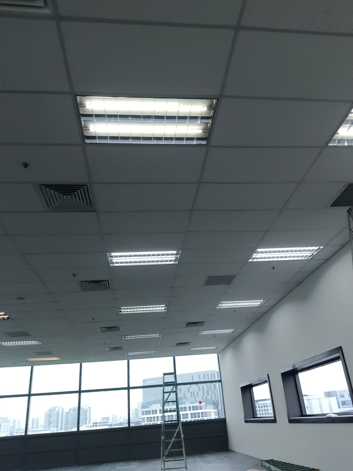 AR Ceiling Partition Singapore — completed suspended ceiling with diffusers and lighting | Ceiling Partition Singapore